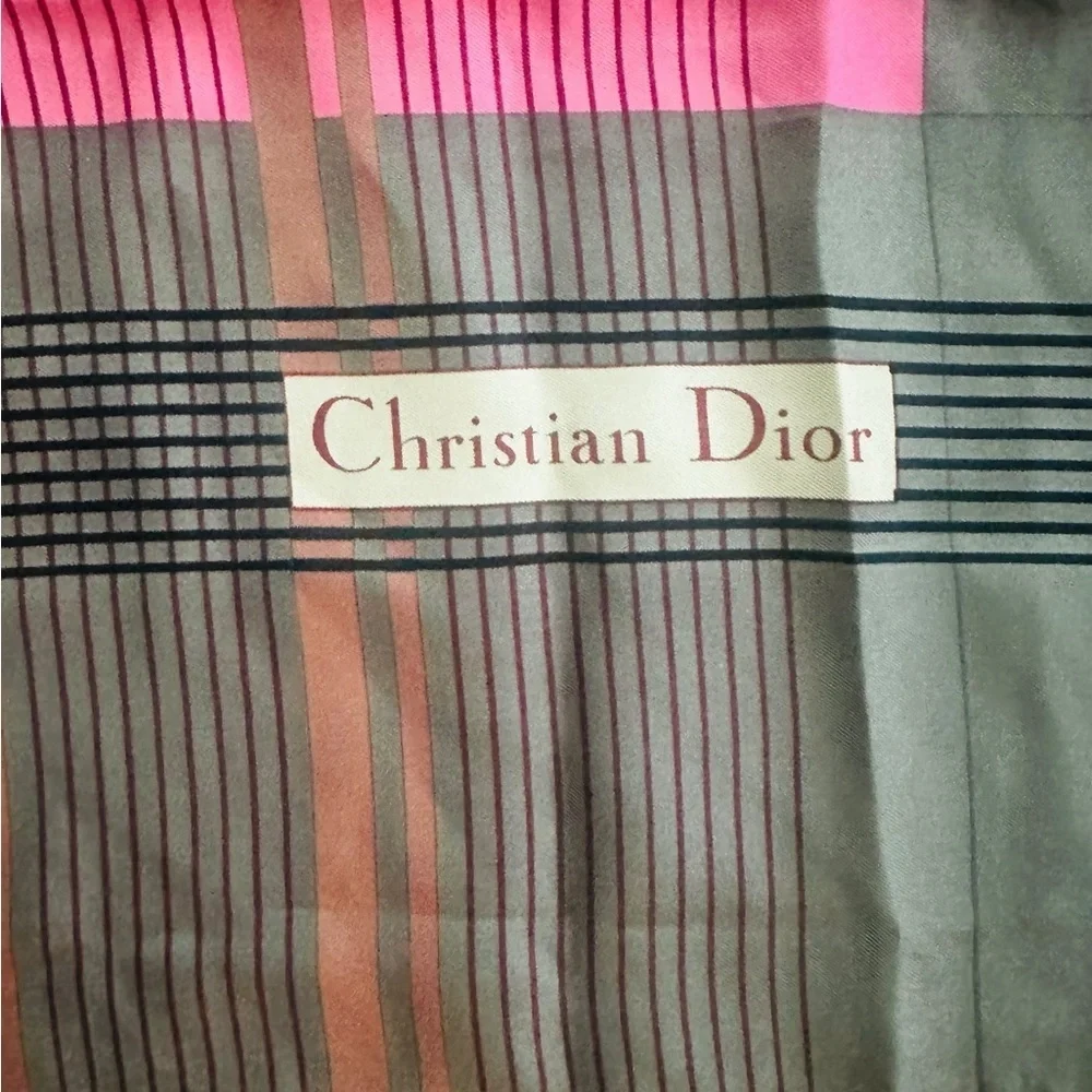 Christian Dior Classic Pink Gray CD Logo Plaid Vintage 30” Silk Square Scarf